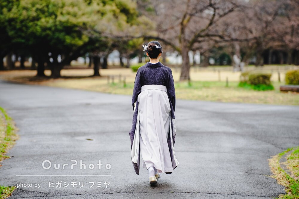 「思い出に残るものとなりました」シックな色合いで美しい卒業袴姿の撮影