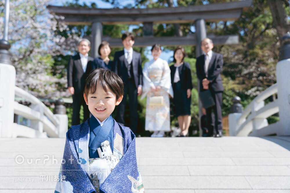 「透明感ある素敵なもの」紺色の羽織姿が爽やかな男の子の七五三の撮影