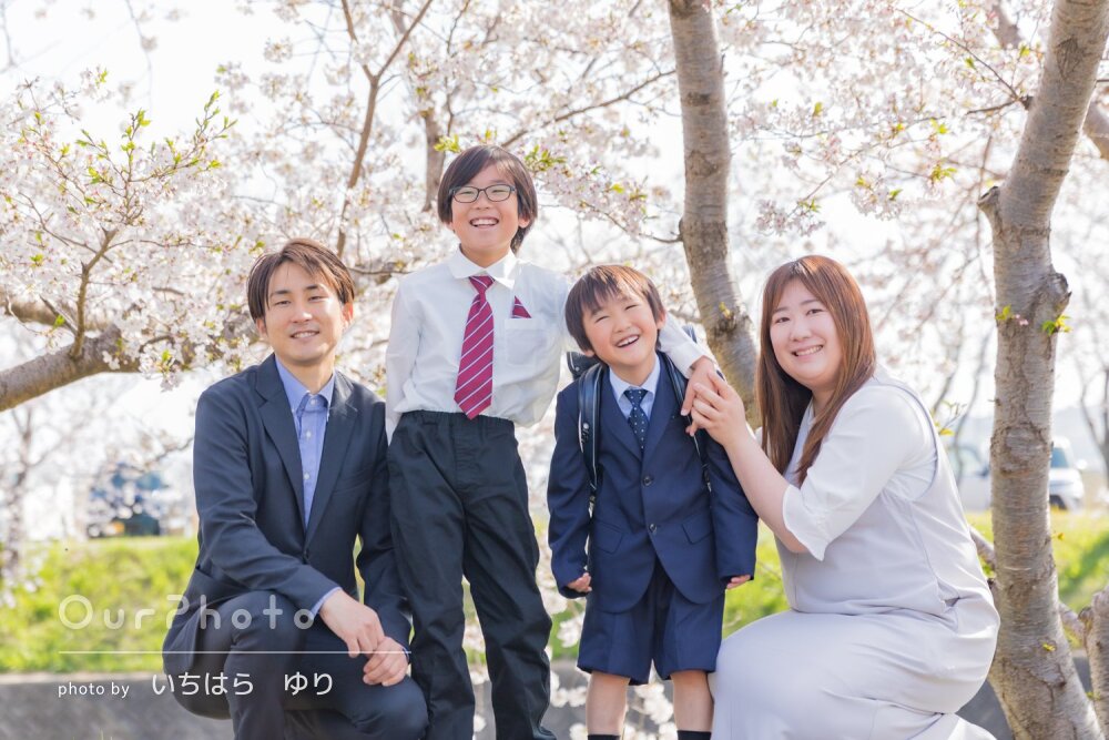 「光の入り方がとても綺麗」一生の宝物！桜並木で入学記念の家族写真撮影