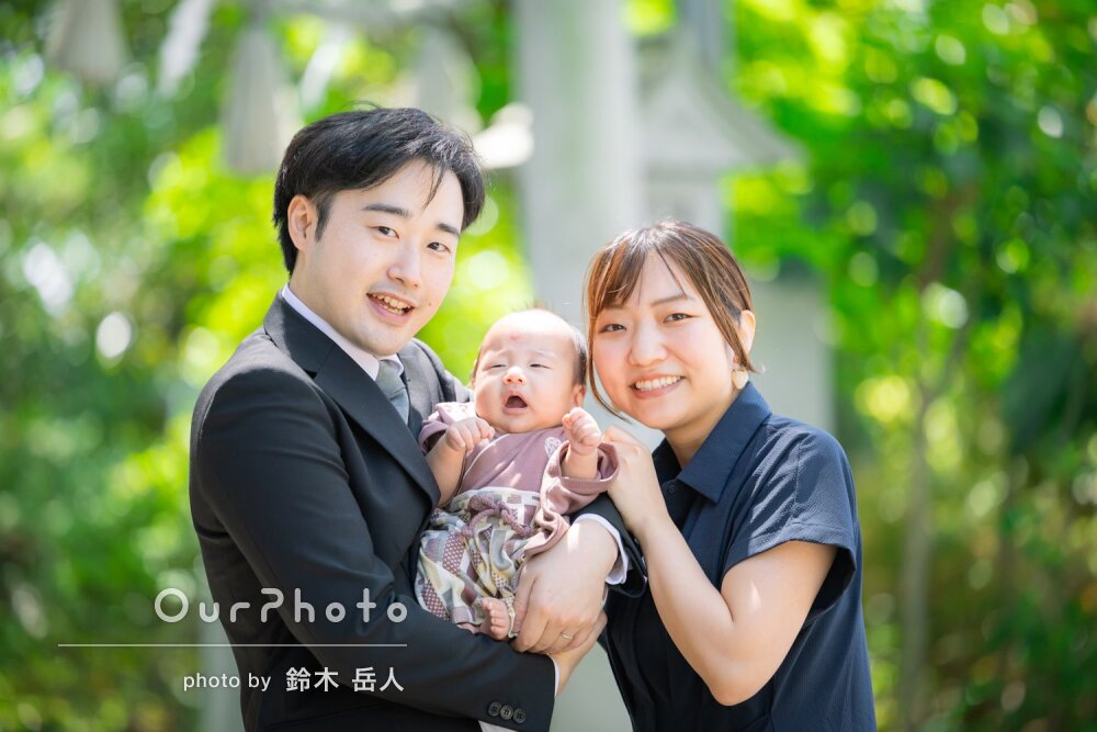 「一生の宝物にしたい」袴風衣装が可愛い！3世代で和やかなお宮参り撮影