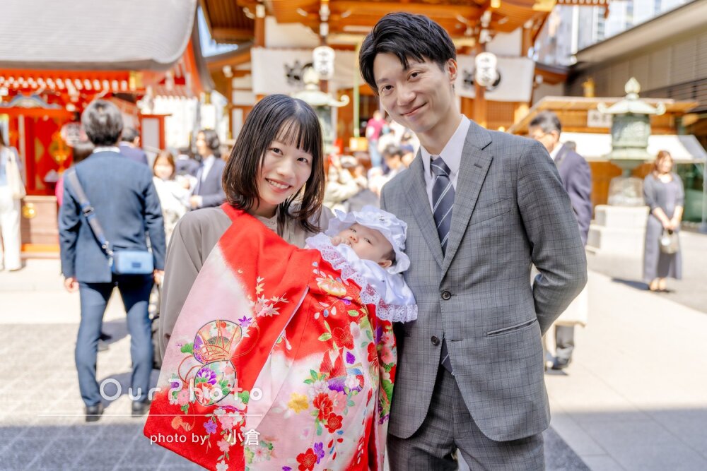 「家族の大切な思い出」神社で笑顔いっぱい！女の子のお宮参りの撮影