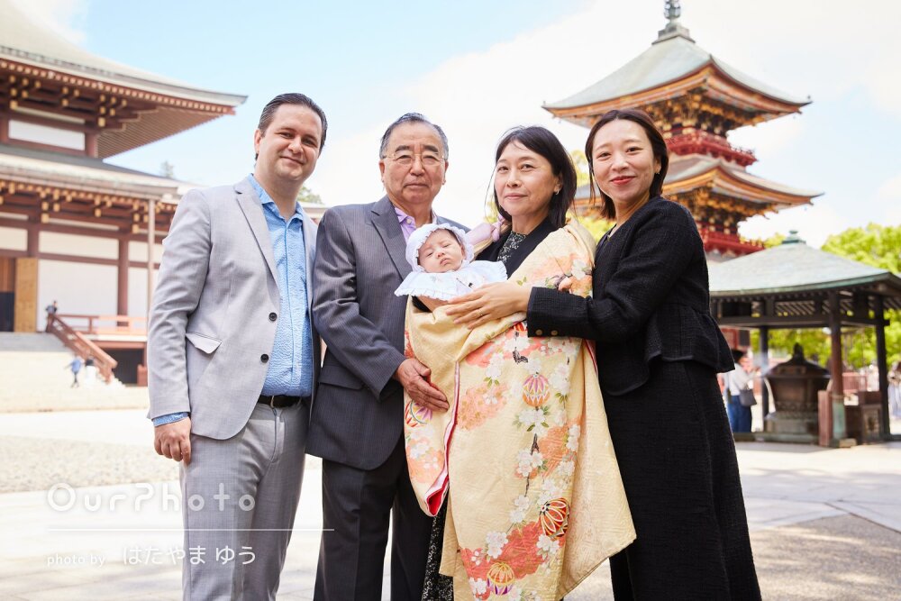 「とにかく明るく楽しんで」三世代で幸せな笑顔が詰まったお宮参りの撮影