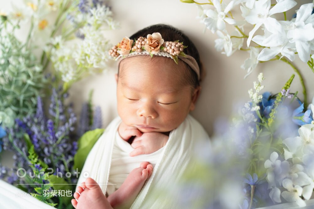 「写真の仕上がりも良く、大満足」花々に囲まれてニューボーンフォト撮影