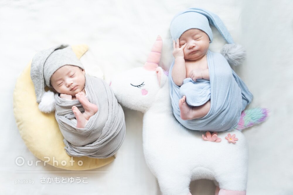「柔らかくて優しい雰囲気」愛らしい双子ちゃんのニューボーンフォト撮影