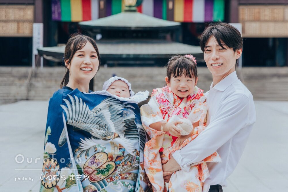 「自然な笑顔が沢山」祝い着が映える！3歳の七五三とお宮参りの撮影