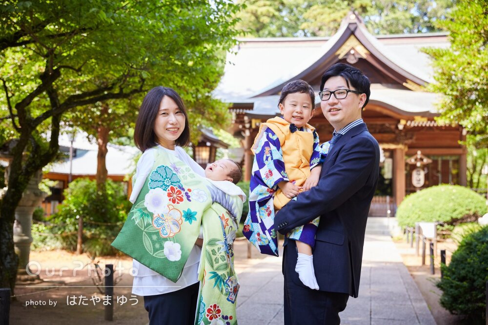 「ロケーション撮影ならではの美しい写真」和装の3歳男の子の七五三撮影