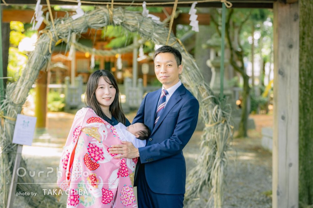 「とっても綺麗に」桃色の産着が愛らしく幸せに満ちたお宮参りの撮影