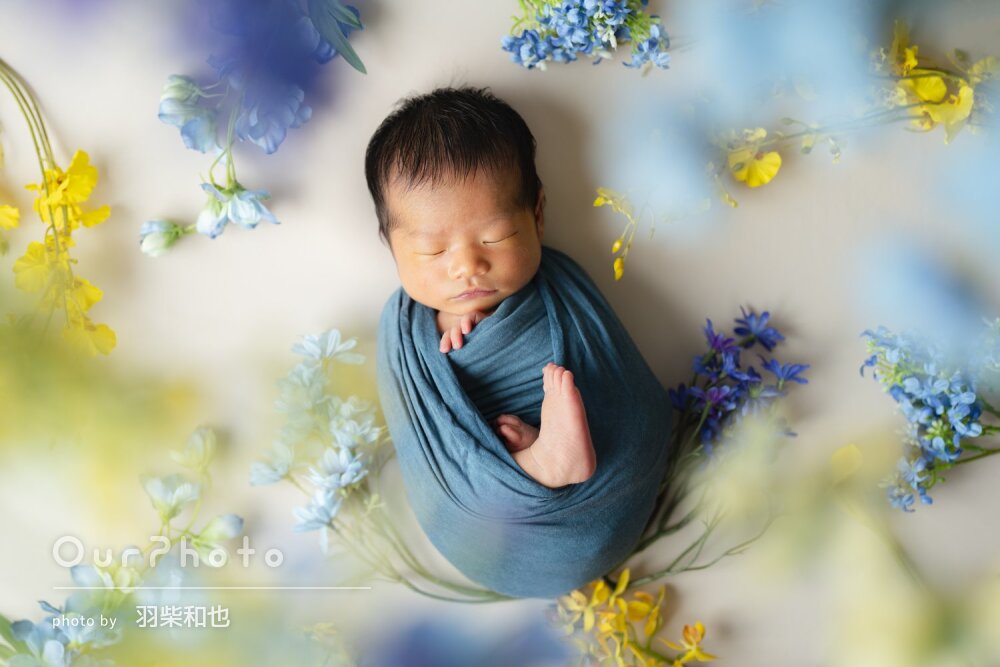 「素敵に撮影」季節のお花を使ったオシャレなニューボーンフォトの撮影