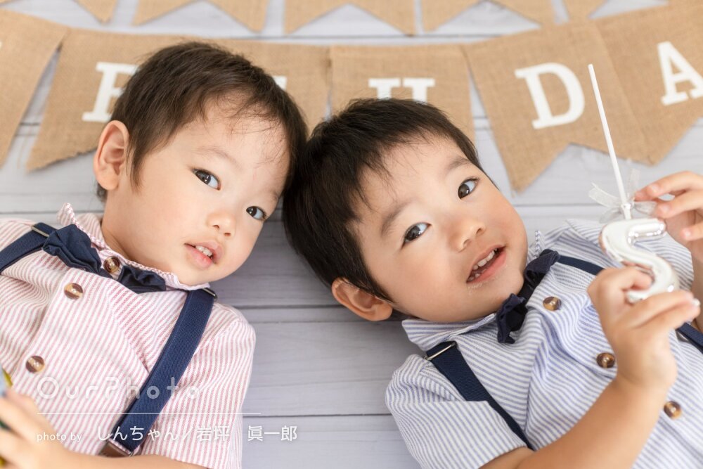 「最高の笑顔の写真が何枚もあって大満足」可愛い双子の誕生日記念の撮影