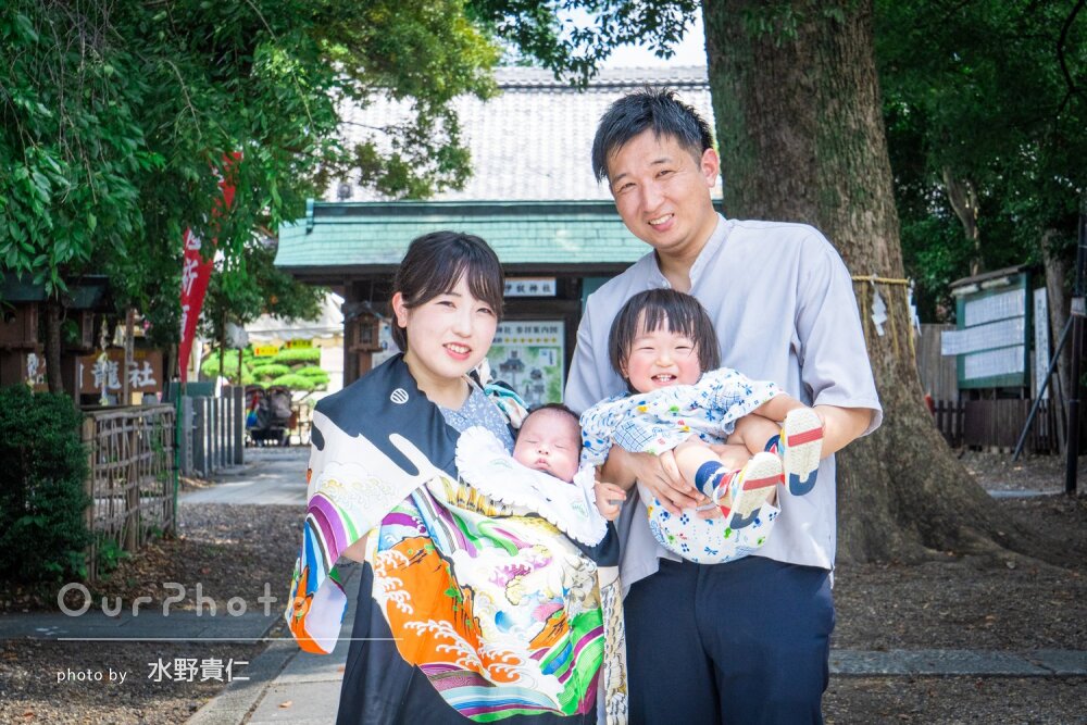 「元気な姿が写真に残り嬉しかった」緑溢れる神社でお宮参りの撮影