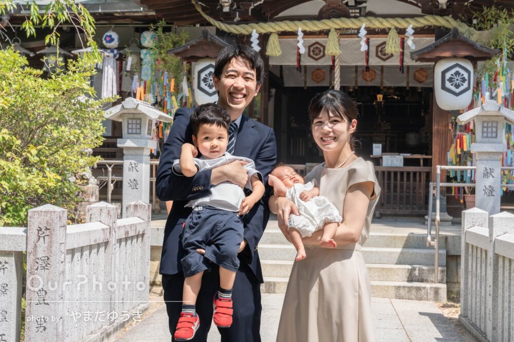 「家族全員が楽しく」暑さに負けない笑顔！リピーター様のお宮参りの撮影