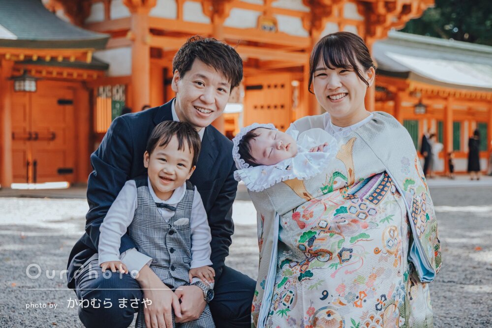 「とっても綺麗」神社で幸せな笑顔がいっぱい！晴天の日のお宮参りの撮影