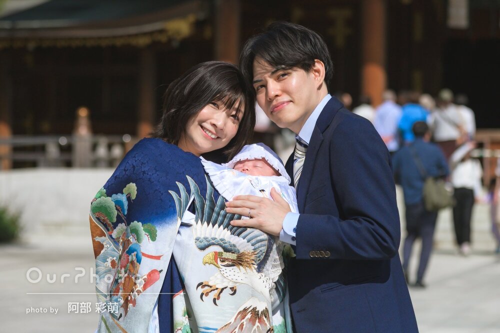 「どれも可愛く撮って」祖父母も一緒！神社で男の子のお宮参りの撮影